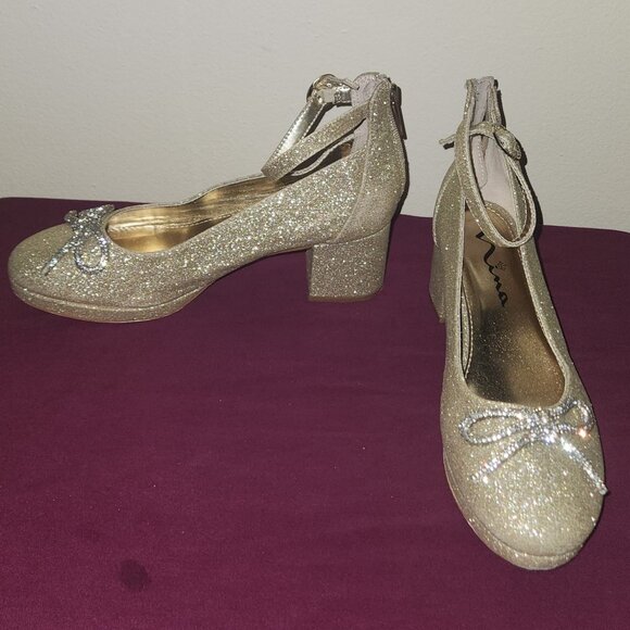Nina Daylin Girls Gold Glitter Dress Shoes Size 6 Girls Size 8 Women - Picture 4 of 7
